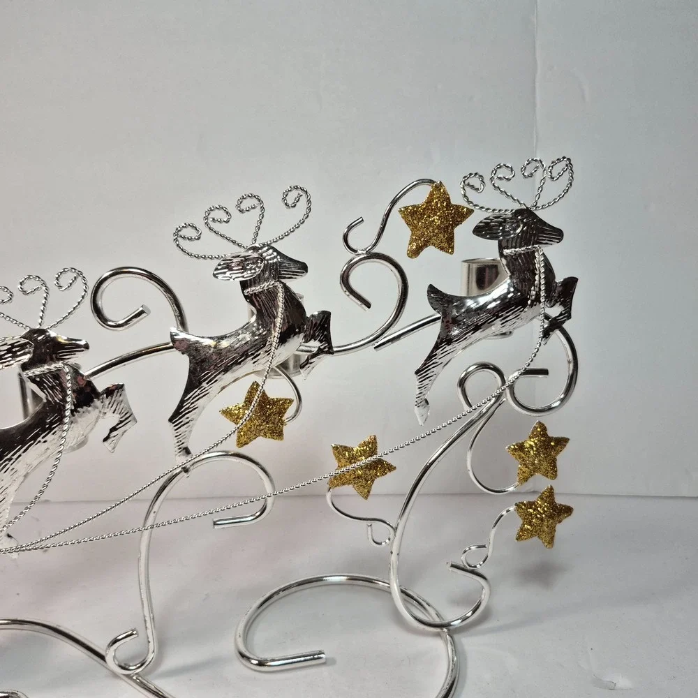 Vintage International Silver Plated Santa Reindeer Stars Taper Candle Holder
